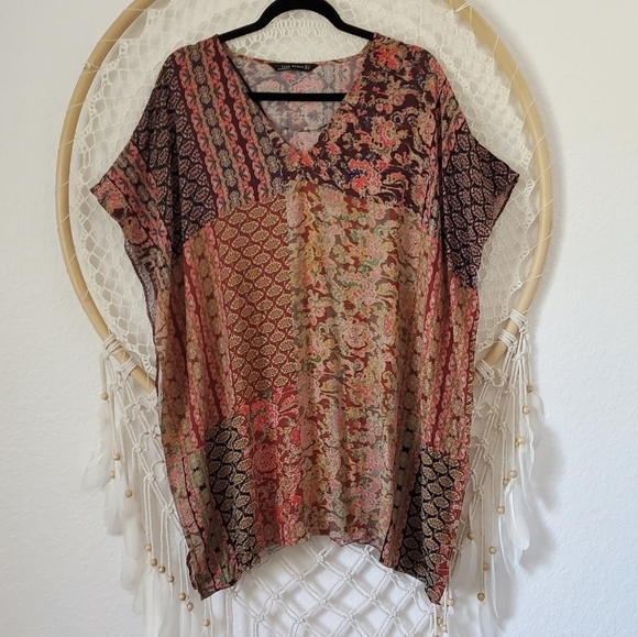 Zara Mixed Print Multi-Color Patchwork Longline Tunic Caftan coverup - Picture 10 of 10